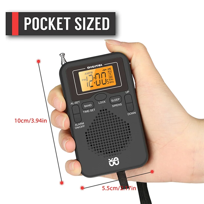 Portable Radio Mini AM FM Weather Radio Pocket Radio LCD Screen Digital Alarm Clock Radio Player
