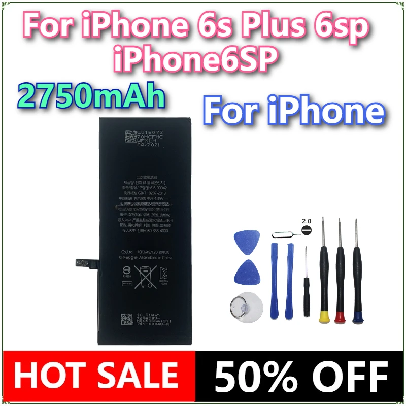 Фото Совершенно новый аккумулятор мобильного телефона для iPhone 6s Plus 6sp iPhone6SP, набор инструментов для ремонта, 2750 мАч, замена аккумулятора большой емкости №1
