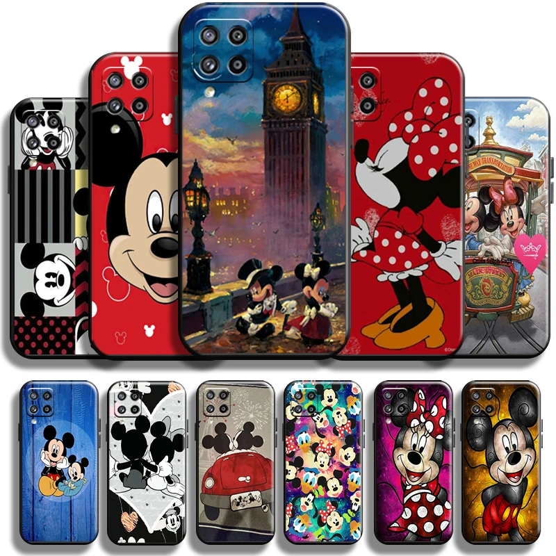 

Disney Mickey Minnie Mouse Phone Case For Samsung Galaxy M12 Shell Liquid Silicon Black Cover Shockproof TPU Coque Funda Back