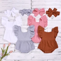 baby boy girl rompers boys and girls baby woven pure cotton solid color flying sleeve jumpsuit infant baby onesie