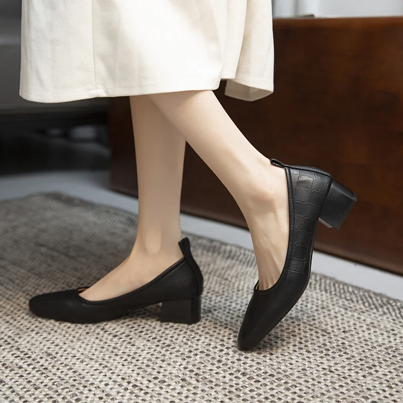 

New Women's Shoes 2023 Summer Fashion Slip on Shallow Women's Single Shoes Concise Soft Leather Ladies Heeled Shoes Female Pumps