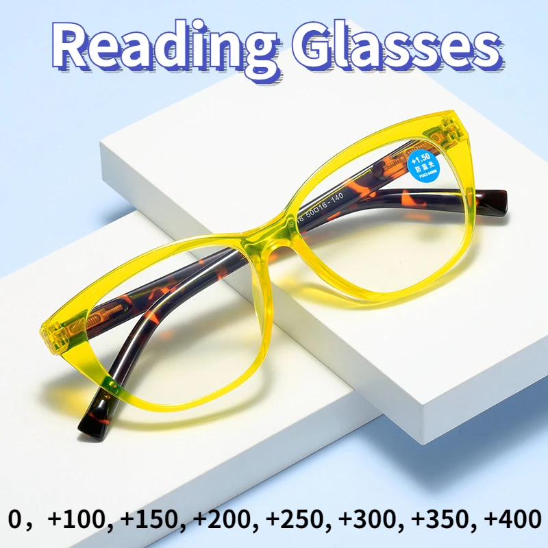

Женские очки для чтения, модные пресбиопические очки с цветочным принтом кошачий глаз, мужские очки с защитой от синего света, прозрачные компьютерные очки 0 ~ + 400