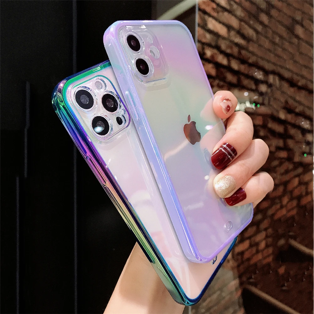 

Высококачественный оригинальный блестящий чехол для телефона Aurora Laser Rainbow для IPhone 12 11 13 Pro Max X XR 7 8 Plus с защитой от падения