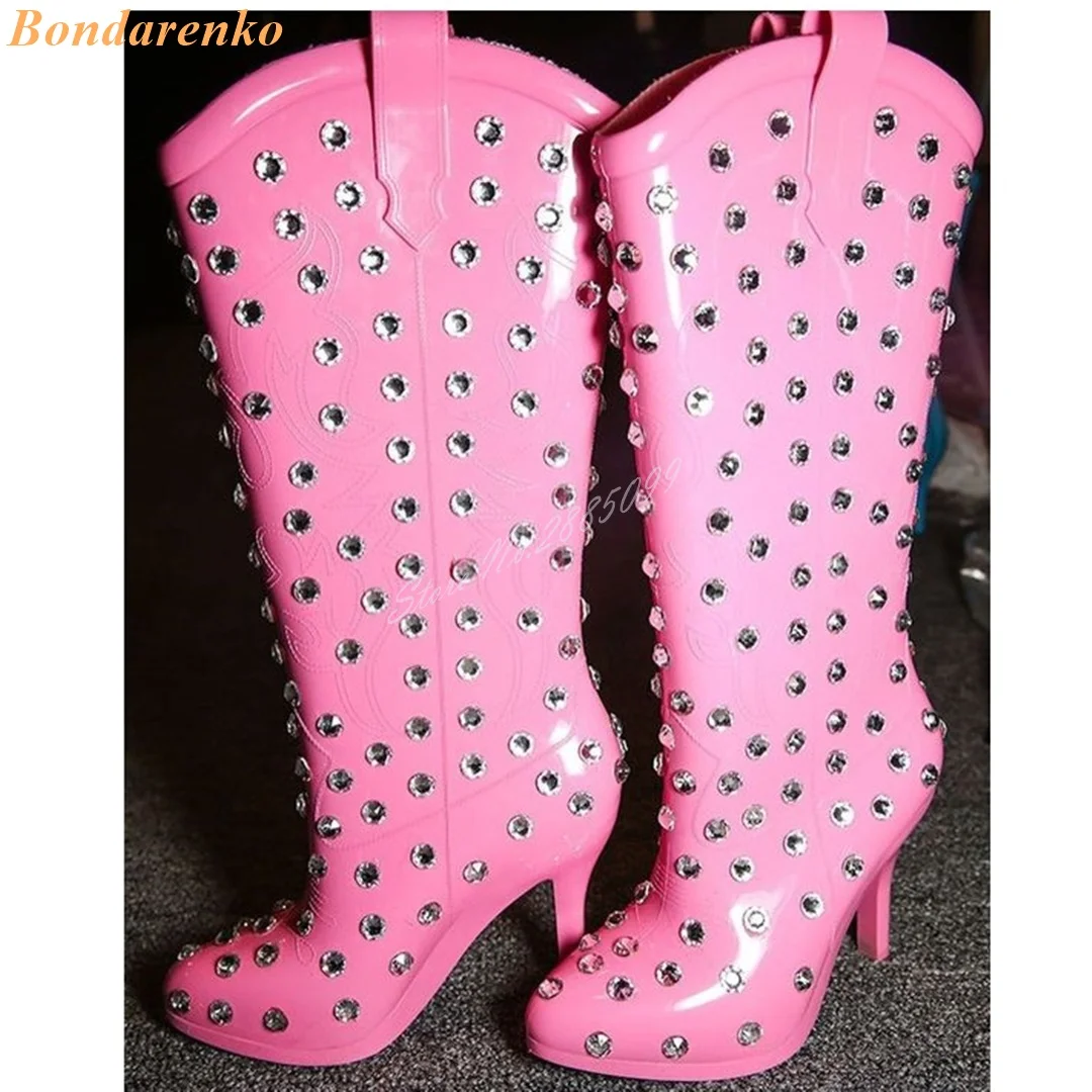 Женские резиновые сапоги с острым носком на тонком высоком каблуке