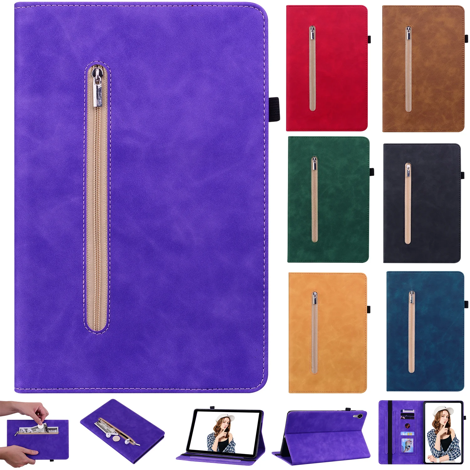 

Case For Samsung Galaxy Tab A 10.1 2019 SM-T515 S7 S8 11" Tablet Flip Leather Wallet Stand Cover for Tab А8 10.5 SM-X200 SM-X205