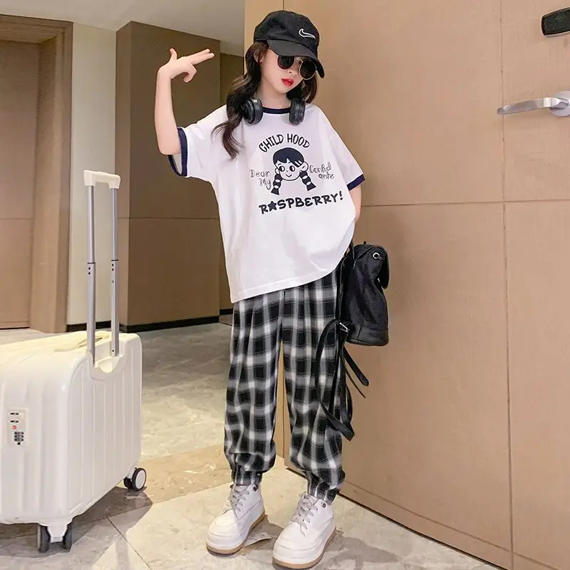 

2023 Teenager Girls New Spring Summer Clothing Sets Children Short Tops T Shirt + Pants 2Pcs Kids Tracksuit 5 6 8 10 12 14 Years