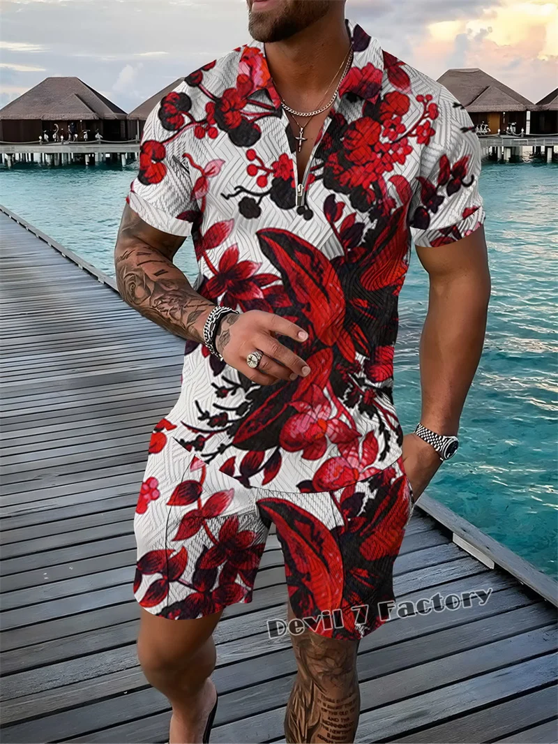 2023 Summer New Men's Polo Shirts Sets Fashion Luxury Man Clothing 3D Printed Short Sleeve Tracksuit 2 Piece Outfits Shorts Suit