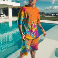 the most handsome boy colorful t shirt pattern new summer tops street style trendy short sleeve male sports leisure 2 piece set