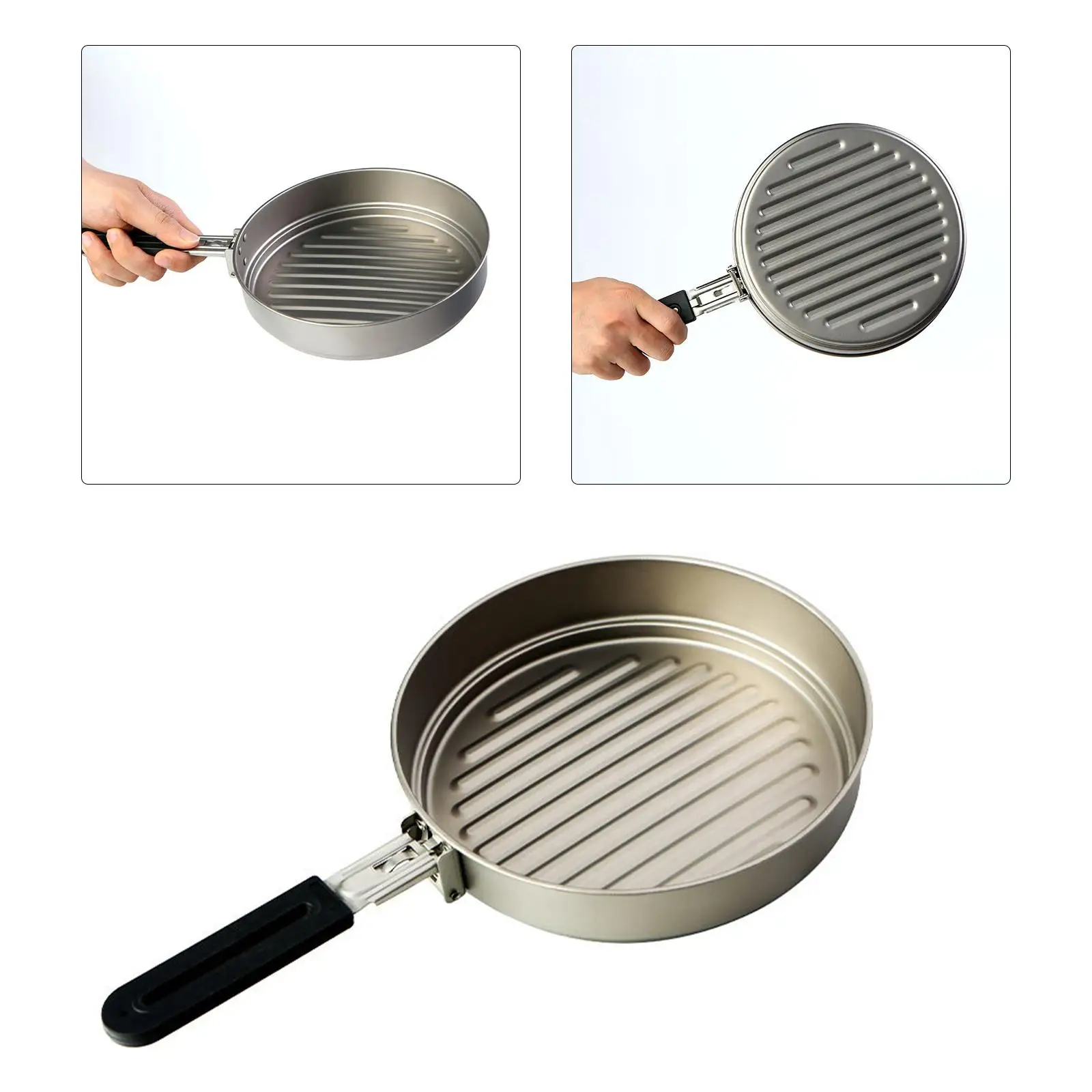 

1100ml Titanium Fry Pan Ultralight Grill Frying Pan with Folding Handle for Outdoor Cookware Camping Equipment