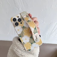 cute cartoon flower daisy wrist band holder phone case for iphone 11 12 13 pro max se 202 x xs xr 7 8 plus square silicone cover