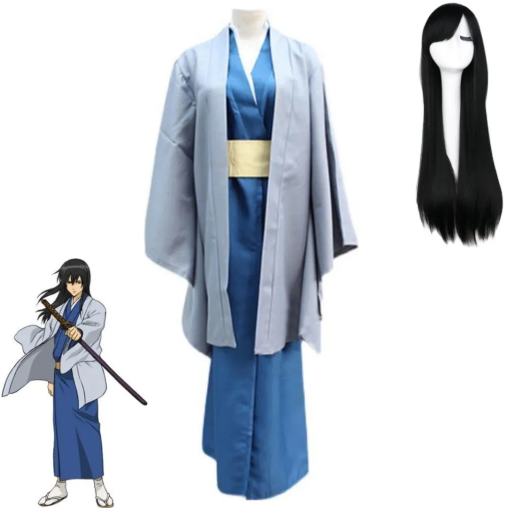 

Anime GINTAMA Katsura Kotarou Cosplay Costume Wig Lining Coat Adult Woman Man Outfit Hallowen Kimono Bathrobe Uniform Suit