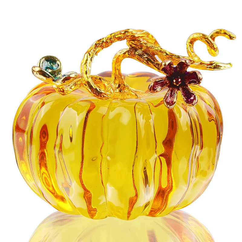 

Art Glass Pumpkin Keepsake Figurine Fall Harvest Thanksgiving Halloween Tabletop Decoration Home Office Ornament (Small)