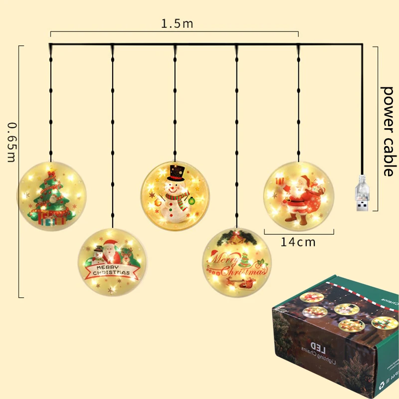 

Рождественская Декоративная гирлянда, 3D Подвесная лампа, уличная и комнатная гирлянда со звездами и снежинками для дома, комнаты, окна, зана...