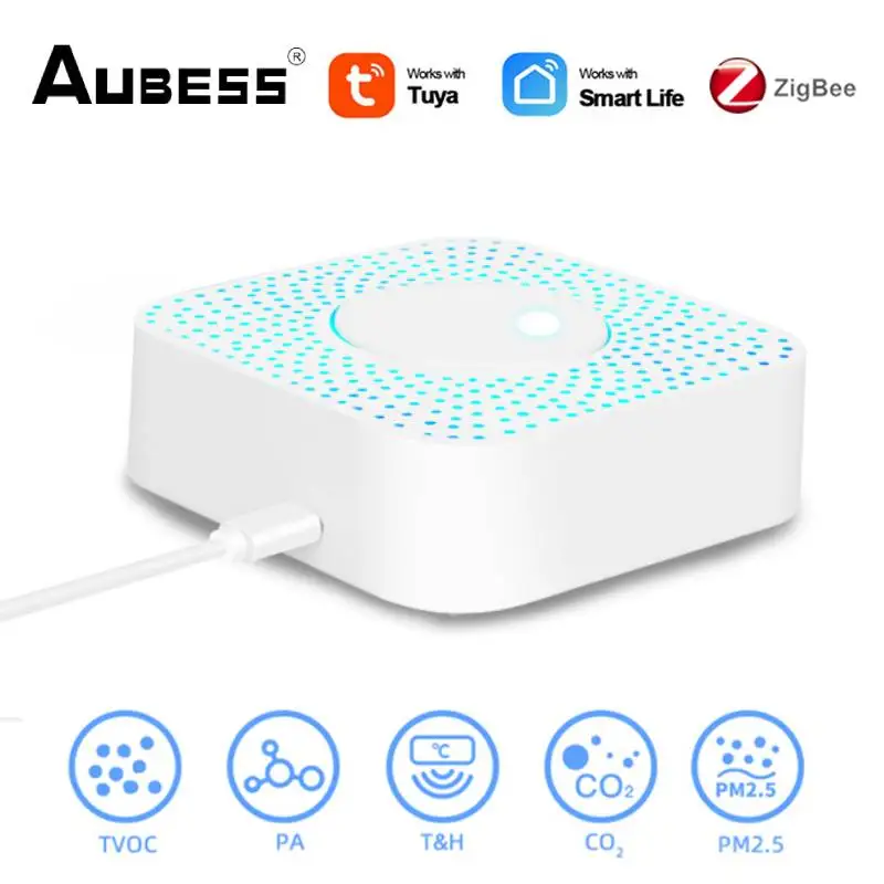 

Tuya Zigbee Smart Air Housekeeper PM2.5 Formaldehyde VOC CO2 Temperature Humidity Smart Air Box Sensor Alarm Detector Smart Home