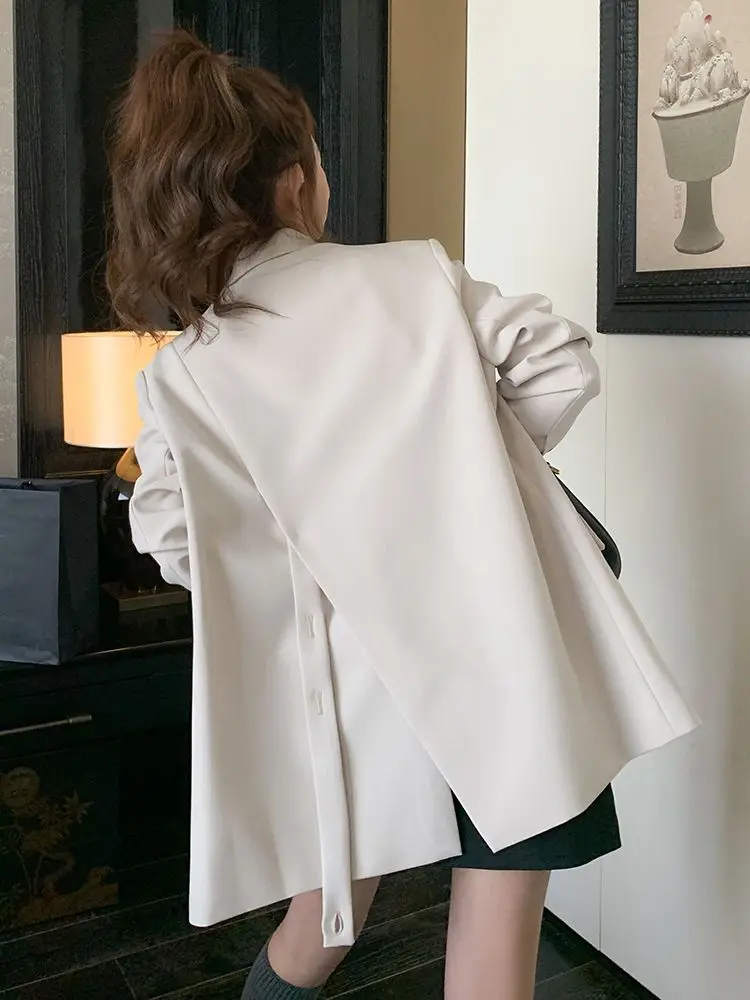 Luxury Brand Long Sleeve Blazer Women Black Blazer Office Lady Single Button Asymmetric Split Coat Casual Coats Girls Streetwear