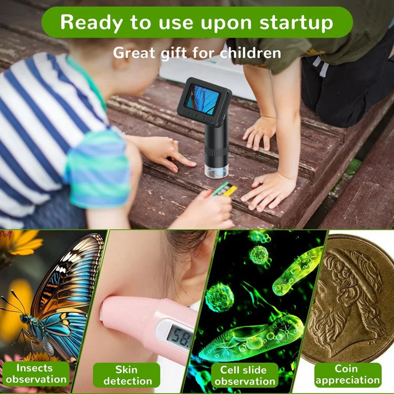 Микроскоп для детей с увеличением 50X-1000X IPS HD-экран фотографии 2-31 МП видео 1080P 2 часа