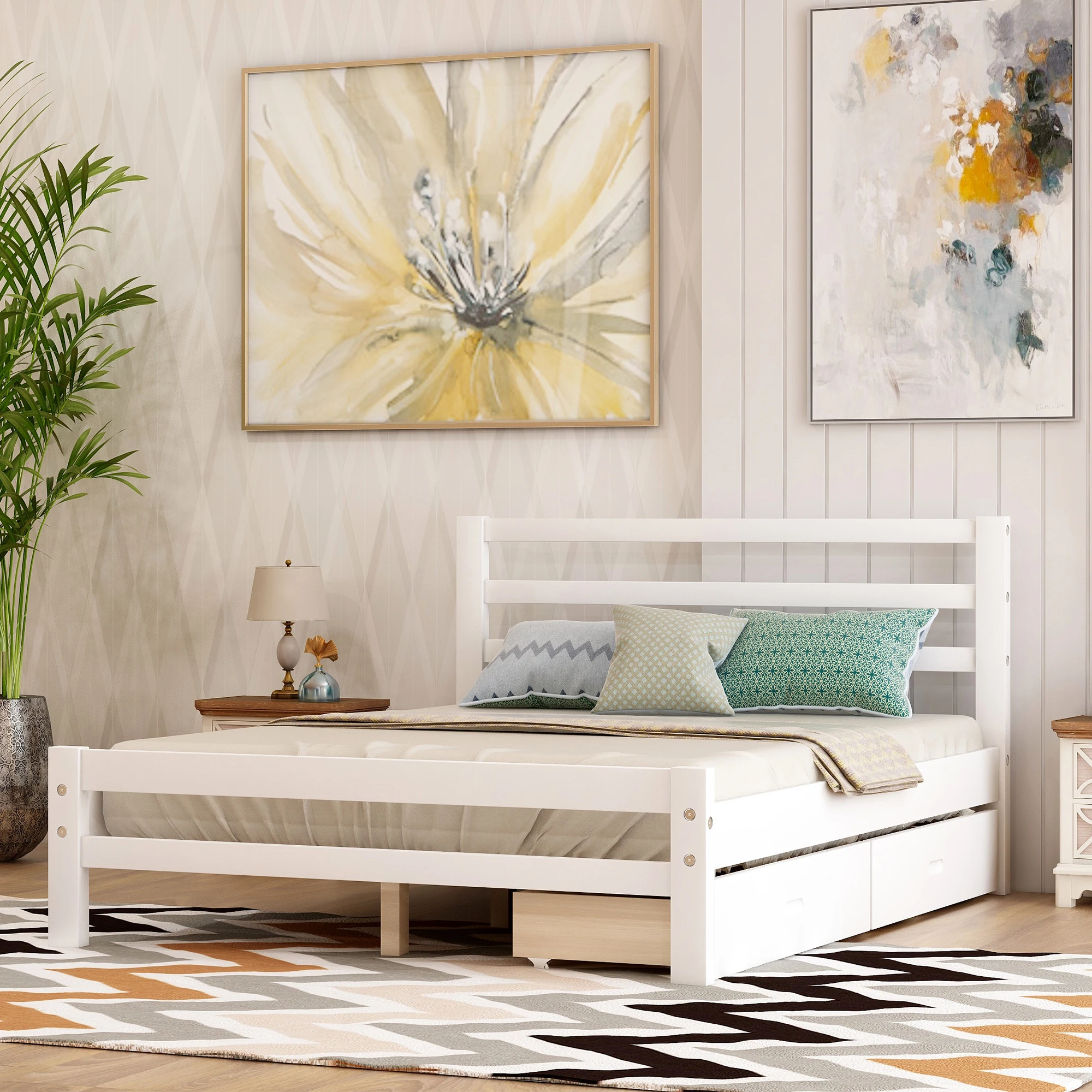 Wood Bed Frame With Headboard And Footboard Wood Slat Support