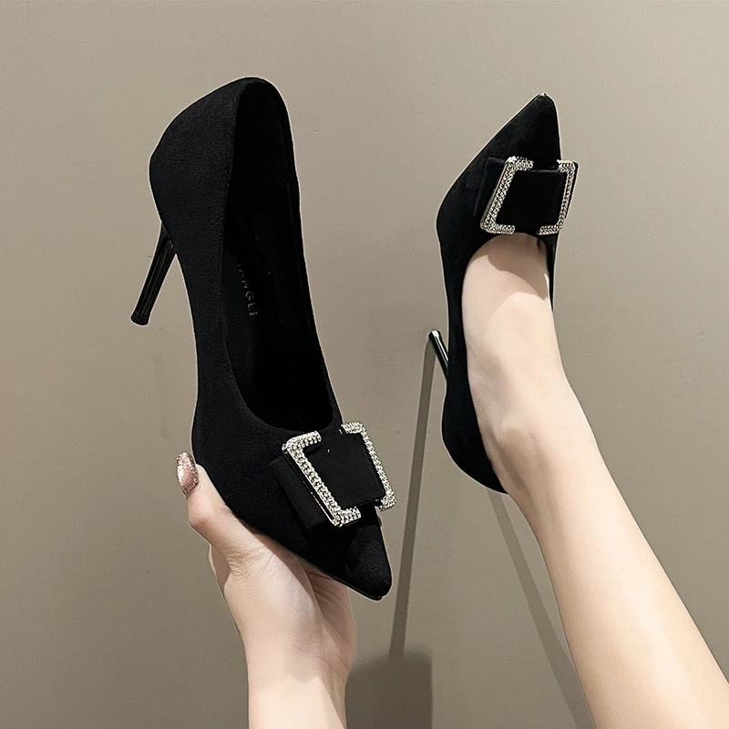 

Fashion Korea Women High Heels Pumps Lady Wedding Party Purple Classic Heels Silk Satin Nightclub Crystal Replica Shoes