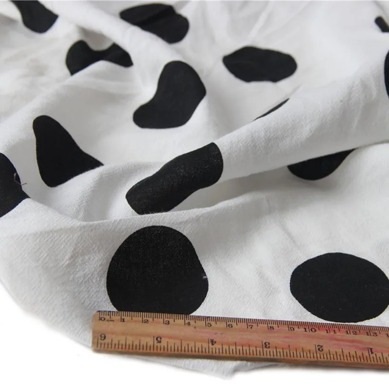 

100% Cotton Washed Crepe WHITE Big Black Polka Dot Fine Thin Fabric for Summer Craft Dress Blouse Shirt Sheet Handwork Textile