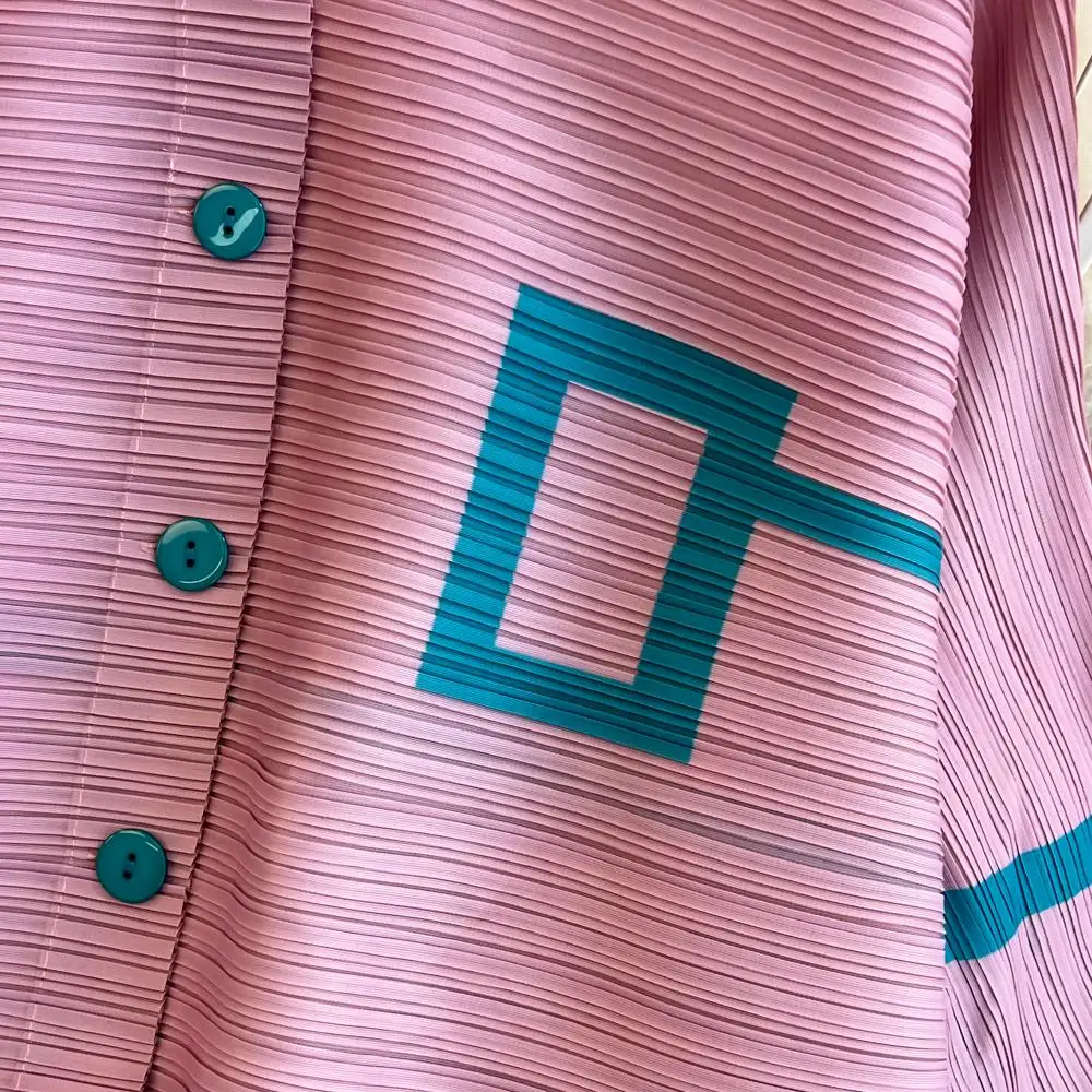 Женский костюм с отложным воротником Miyake Свободный Топ рукавами-воланами и