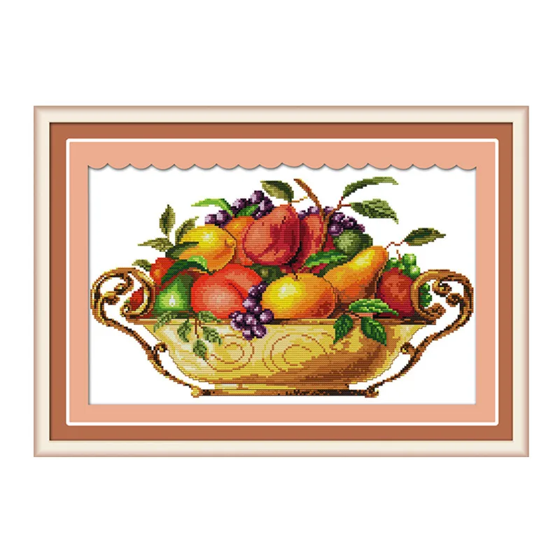 Fruit dish cross stitch kit apple printed on canvas fabric DMC color 18 14ct 11ct embroidery handmade needlework craft supplies