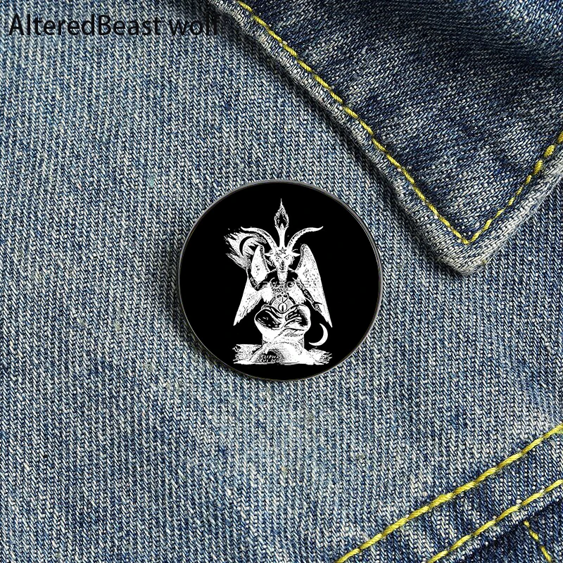 

Baphomet Cartoon Printed Pin Custom Funny Brooches Shirt Lapel Bag Cute Badge Cartoon enamel pins for Lover Girl Friends