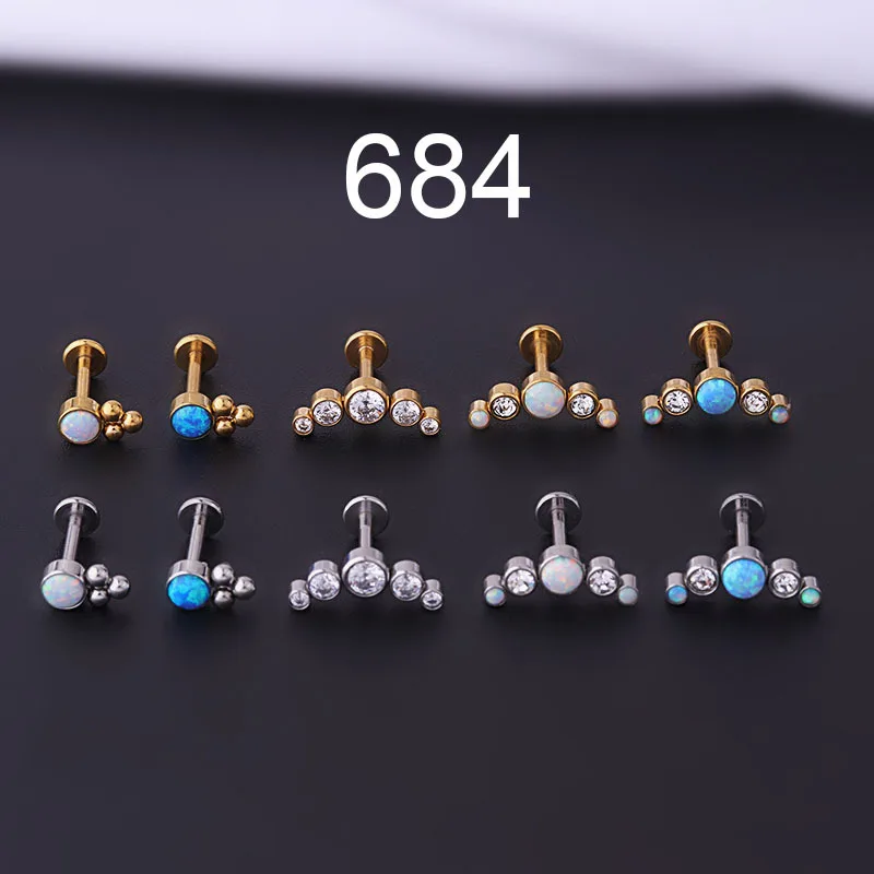 

1PCS 16G Opal Cluster Ear Tragus Helix Cartilage Cz Gem Flower Earring Stud Labret Bar Ring Body Piercing Jewelry