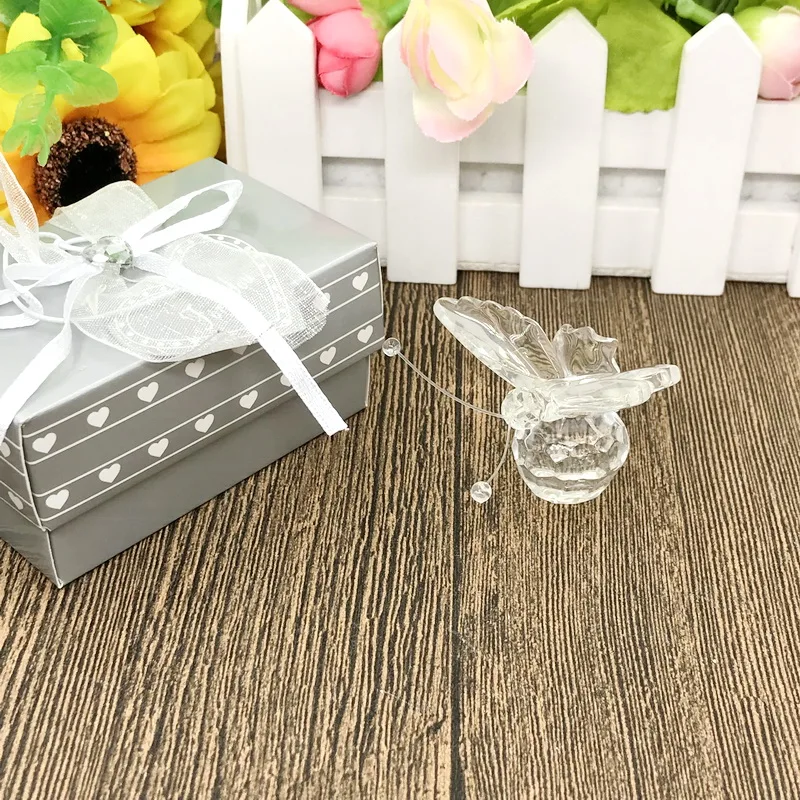 6pcs Choice Glass Crystal Butterfly Figurines in Gift Box Baby Christening Baptism Keepsakes Wedding Party Giveaways For Guest - купить по