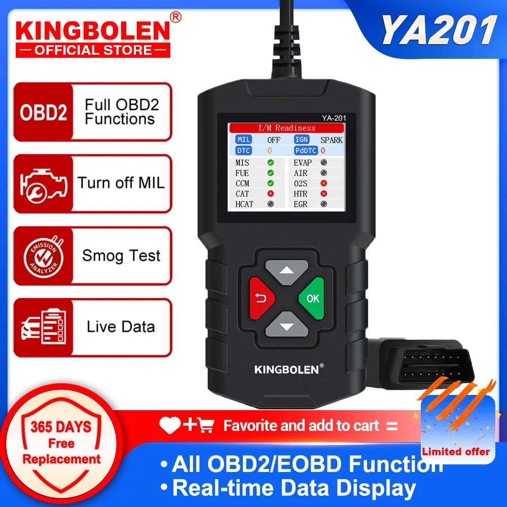 

KINGBOLEN YA201 Car OBD2 EOBD Code Reader Professional Auto Scanner for Engine Check Car diagnostic Tools PK LAUNCH CR3001