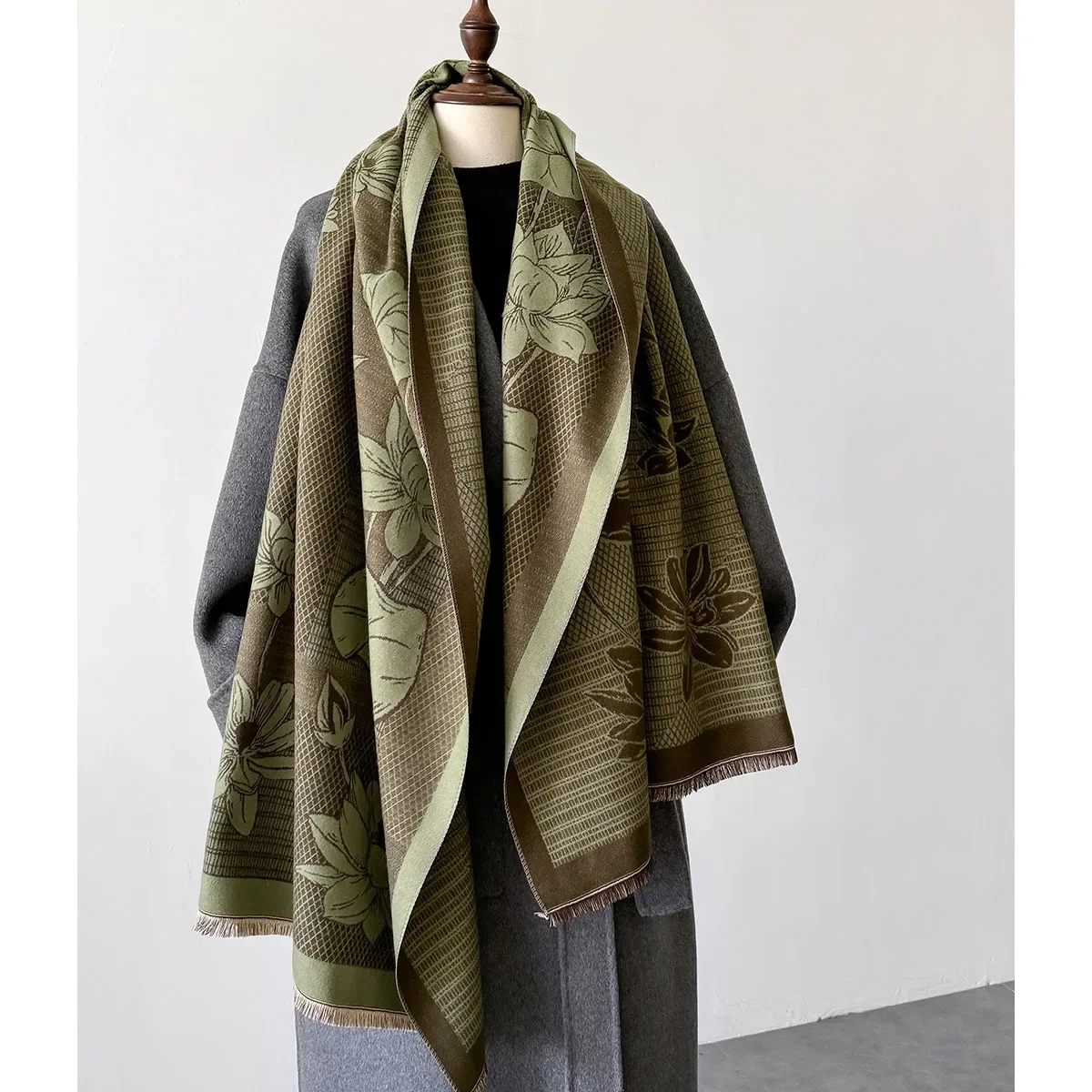 Женский Толстый Теплый Шарф В Стиле Ретро С Цветочным Принтом Кашемир Пашмина
