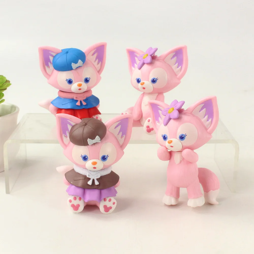 

7-8cm 4pcs/set Cartoon Disney LinaBell Pink Fox Animal Statue PVC Action Figure Q Version Model Toys