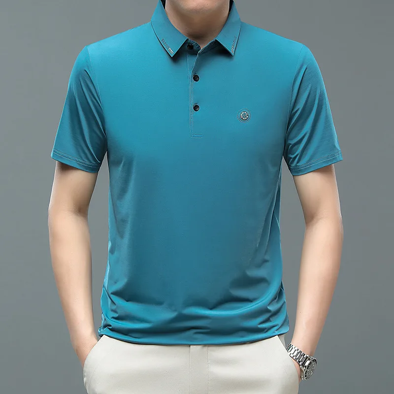 

Высококачественная Новинка 2023, Мужская офсетная футболка с коротким рукавом и принтом из ледяного шелка, летняя новая свободная эластичная футболка-поло