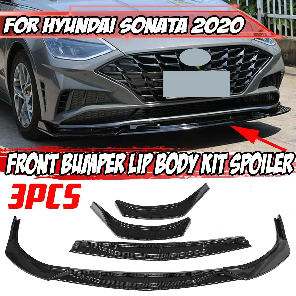 

3PCS Car Front Bumper Splitter Lip Diffuser Deflector Body Kit Spoiler Deflector Lips Protection For Hyundai For Sonatas 2020