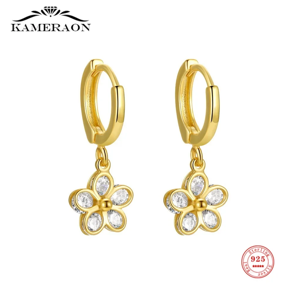 

925 Sterling Silver Flower Heart Geometric Drop Simple Hoop Earrings for Women Girls Small Pendant Piercing Fine Jewelry Gifts