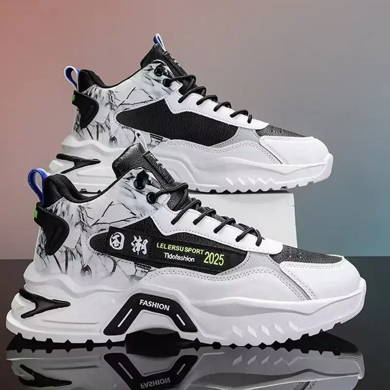 Men Sneakers Fashion White Sports Shoes Anti Slip Comfort Male Students Trendy Running Thick Soled Lace Up Casual 2025