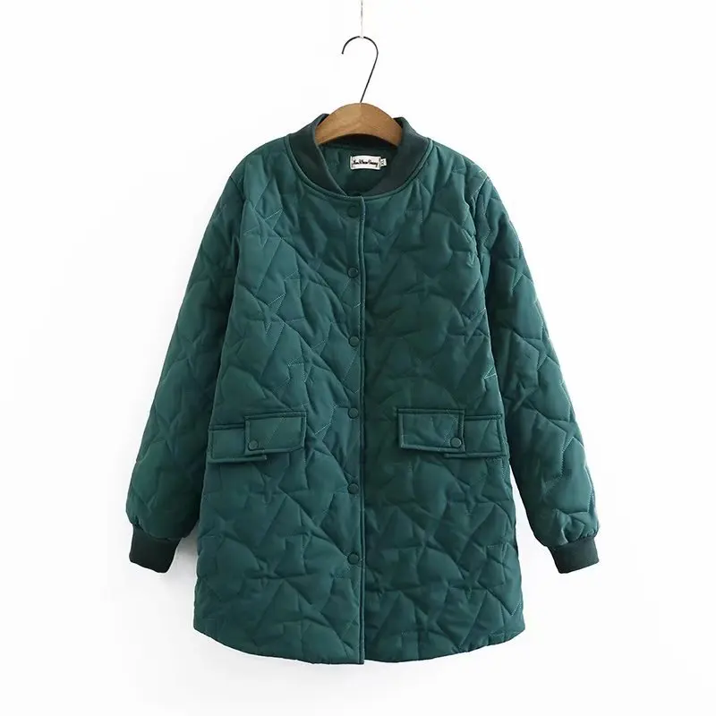 Autumn Winter New Korean Version Fashion Simple Quilted Embroidered Long Cotton Padded Women Parkas Jacket Coat