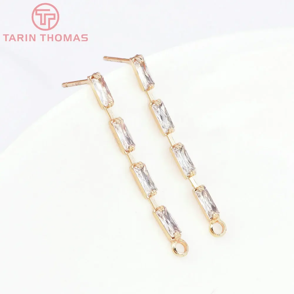 Латунные серьги-гвоздики с кисточками из циркония 4 шт. 2x7127 мм 24 кар золотистые