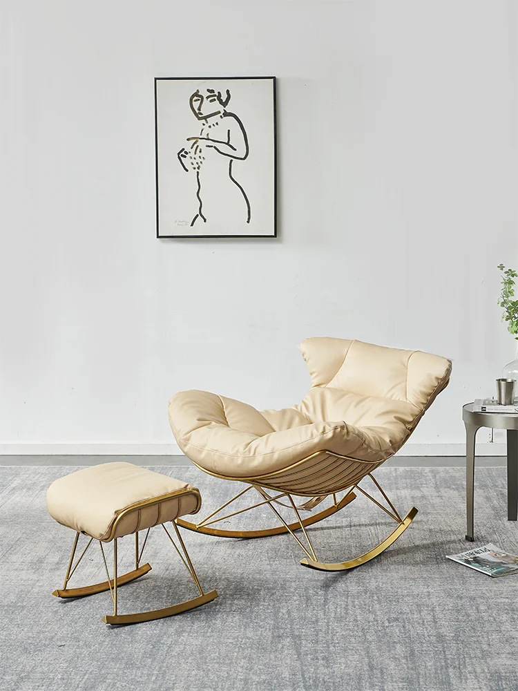 

GY Nordic Genuine Leather Light Luxury Lazy Recliner Balcony Rocking Chair Living Room Leisure Single-Seat Sofa Chair