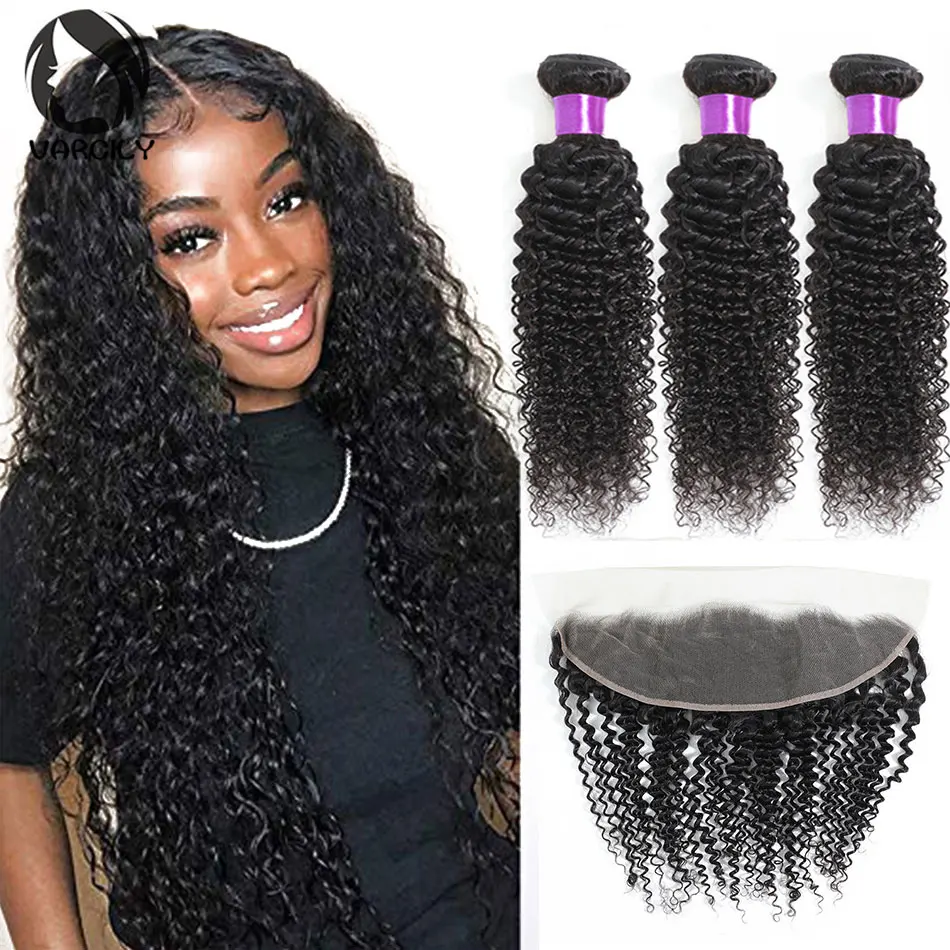 Curly Bundles With Frontal Brazilian Hair Bundles Human Hair Extensions Human Hair Kinky Curly 3 Bundles With Closure