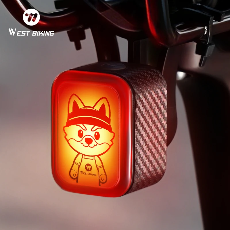 Фото Задний фонарь для велосипеда WEST BIKING Cartoon IP Smart Bike Taillight с функцией автоматического включения/выключения при вибрации, водонепроницаемый IP66, светодиодный, с разъемом Type-C. №2