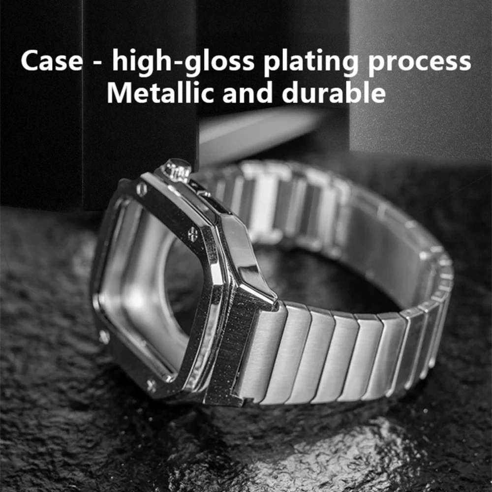 Modification Kit Metal Case for Apple Watch Band 8 7 45mm 41mm Link Bracelet Strap for Iwatch 65432SE 44mm 40mm 42mm 38mm Strap