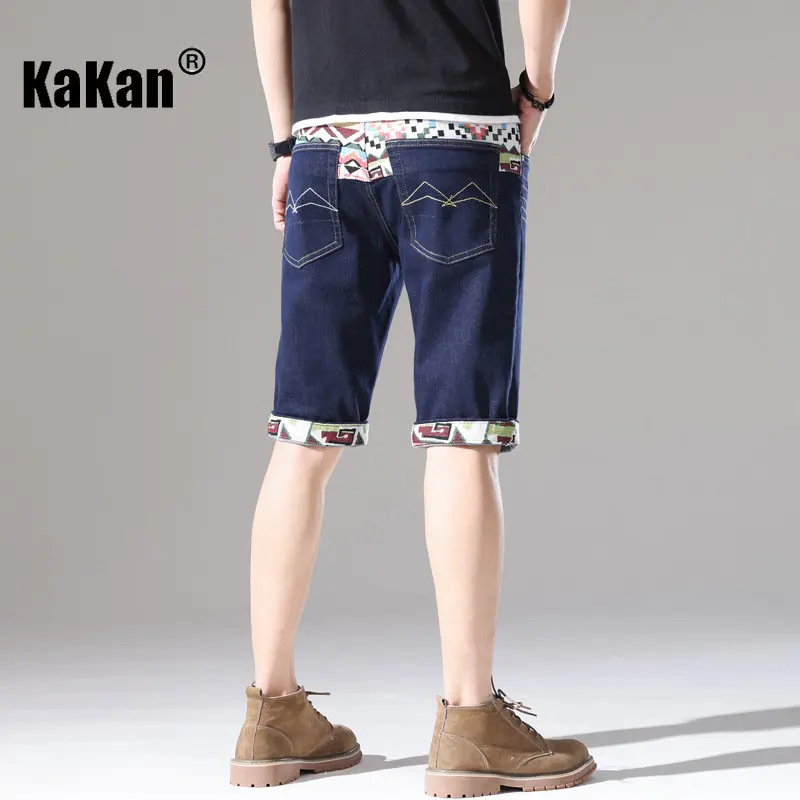Kakan - New Summer Embroidered Perforated Jeans for Men, Dark Blue Korean  Mid Rise Quarter Jeans K19-JSN820