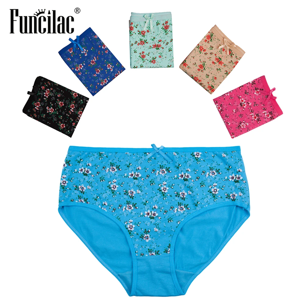 Plus Size Women's Panties Sexy Female Underwear Floral Print Girls Briefs Lace Intimates for Women Ladies 6 Pcs/Lot