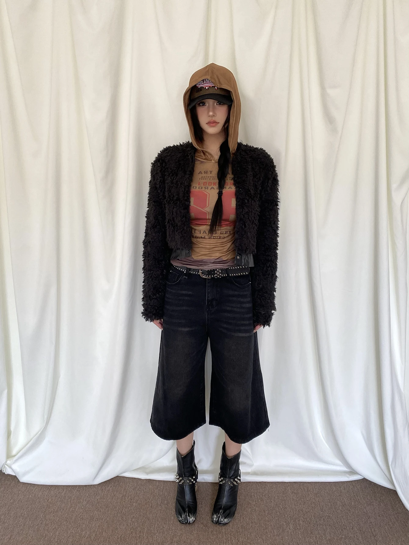 Женские мешковатые шорты REDDACHiC с заниженной талией черные потертые широкие