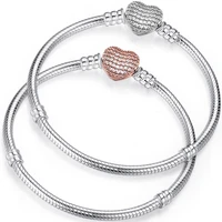 clear crystal heart charms bracelet for women men rose hearts clip beads for bijoux making diy base snake chain bangle accessory