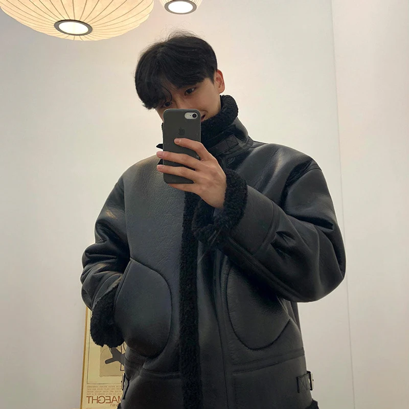 Мужская куртка из искусственного меха однотонная с воротником-стойкой верхняя