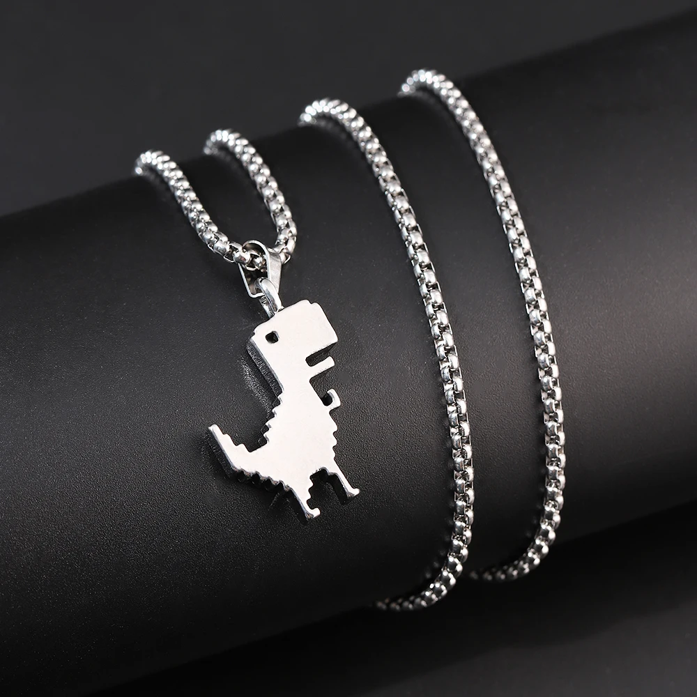 

Punk Cute Titanium Steel Small Dinosaur Chain Necklace Men's Trend Hip-hop Ssteel Color Graffiti Animal Pendant Necklace Jewelry
