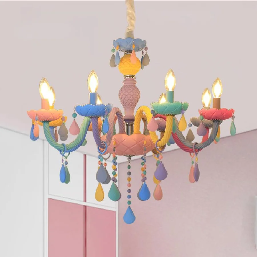 

Rainbow Crystal Chandelier European Candle lustres Children's Bedroom Princess Makaron Lamps Lighting 110V/220V