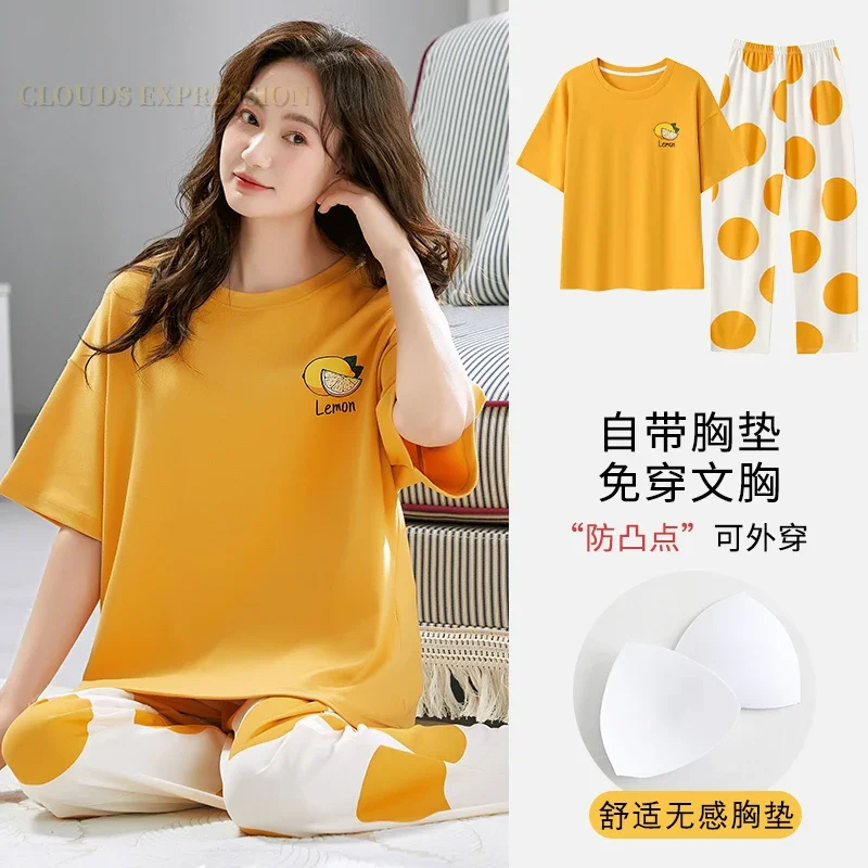 Летняя одежда для сна Pjs пижамные комплекты молодых женщин пижама с подкладкой на