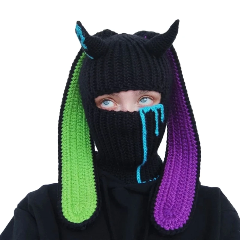 

E9LC вязаная Милая шапка бини Лыжная маска с длинными ушками зимние шапки вязаные шапки для взрослых